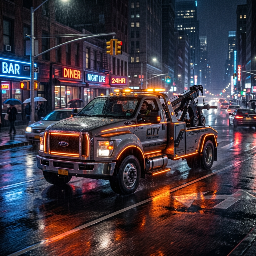 Premium Tow Truck at Night